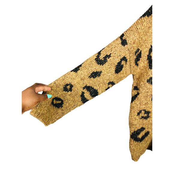 Women's XXL Thick Knit Animal Cheetah Print Sweater Mock Neck Tunic Mini Dress - Picture 2 of 6